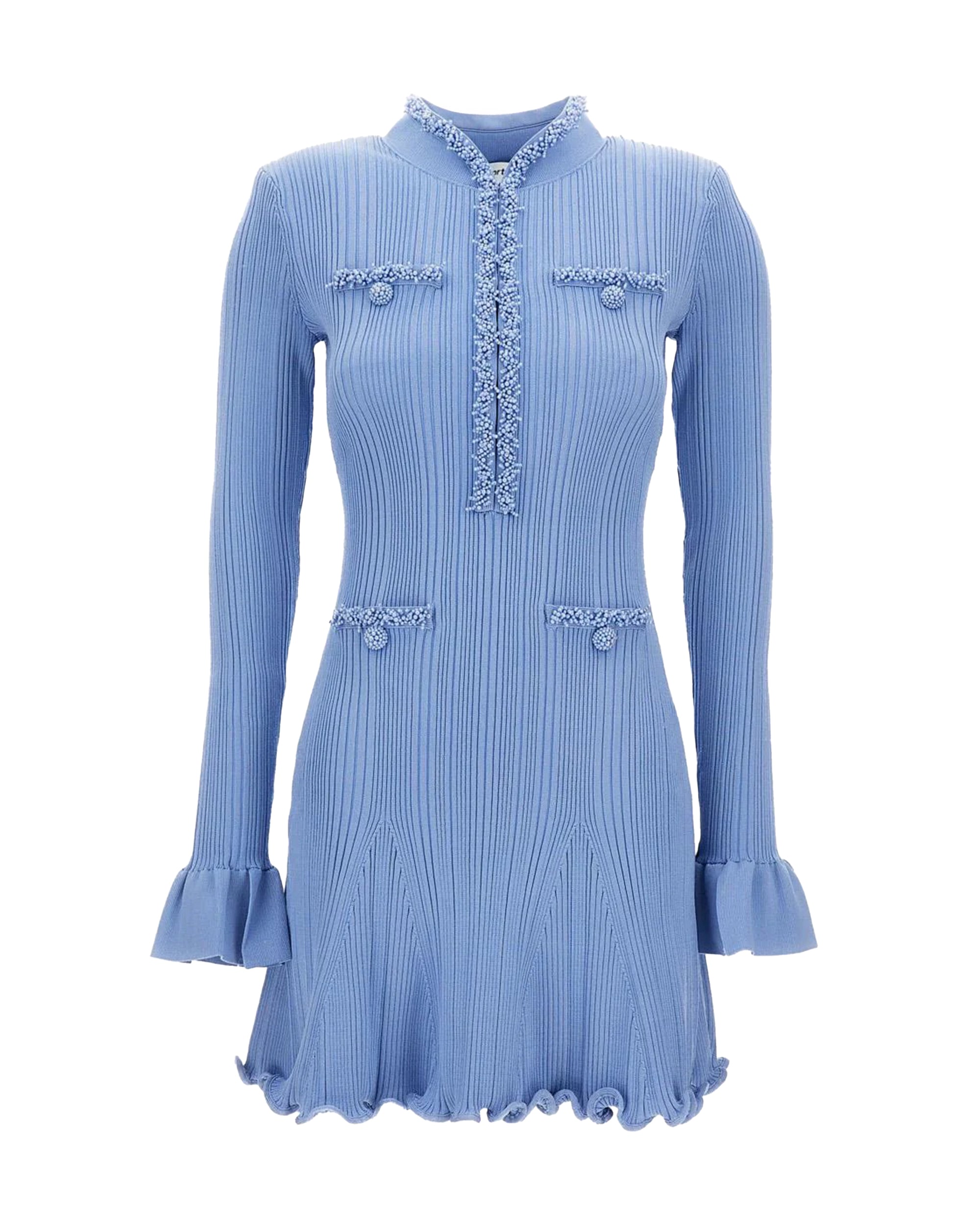 Mini Dress with Pearl Embellishments and Flared Sleeves