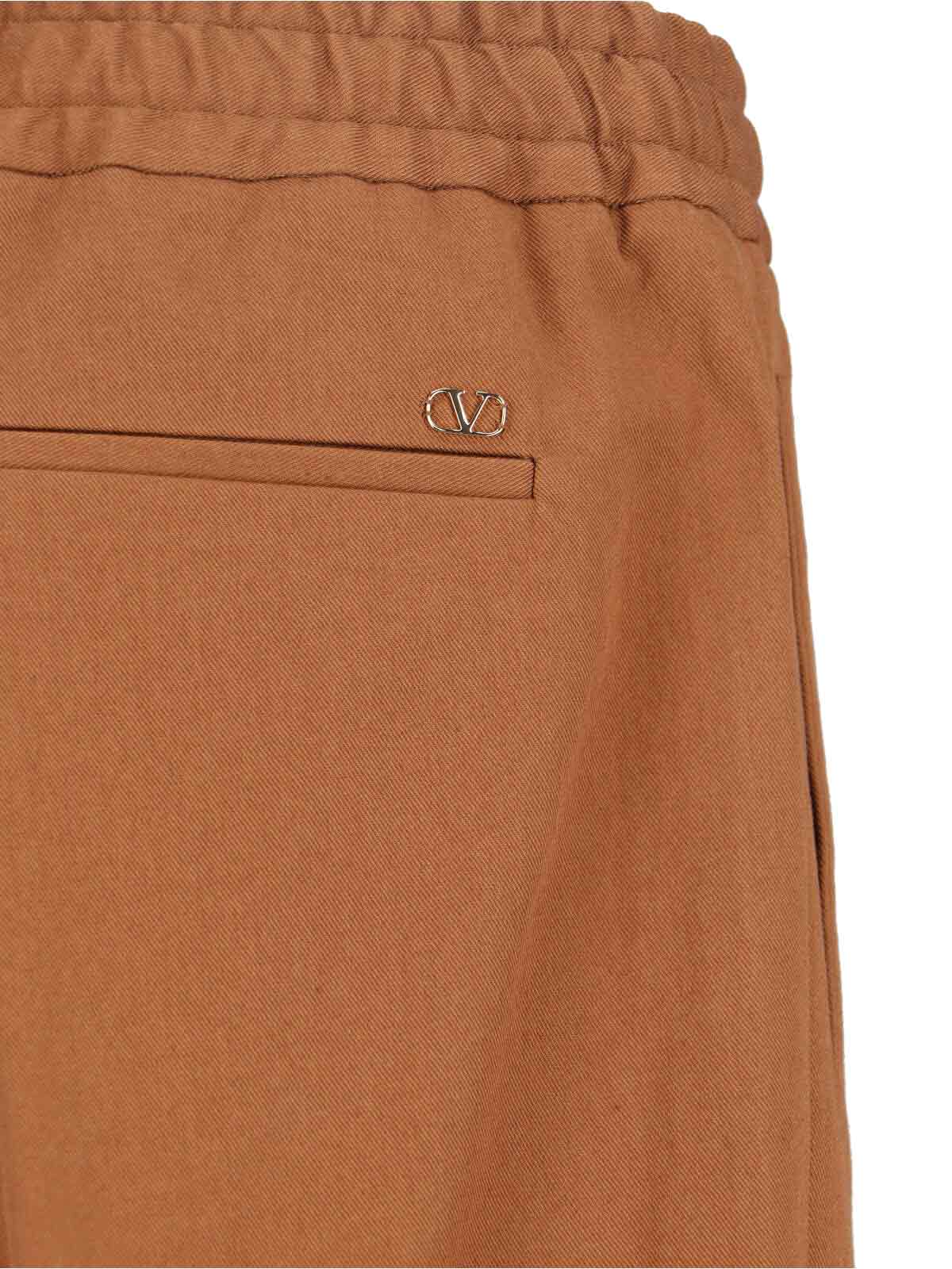 Cotton Trousers, Brown, Adjustable Drawstring Waist