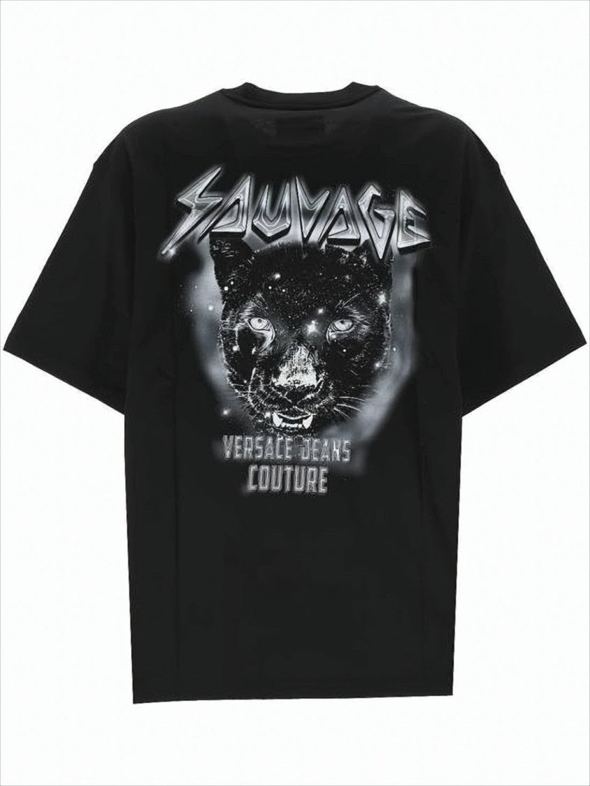 Graphic Black Panther Short-Sleeve T-Shirt with Cosmic Elements