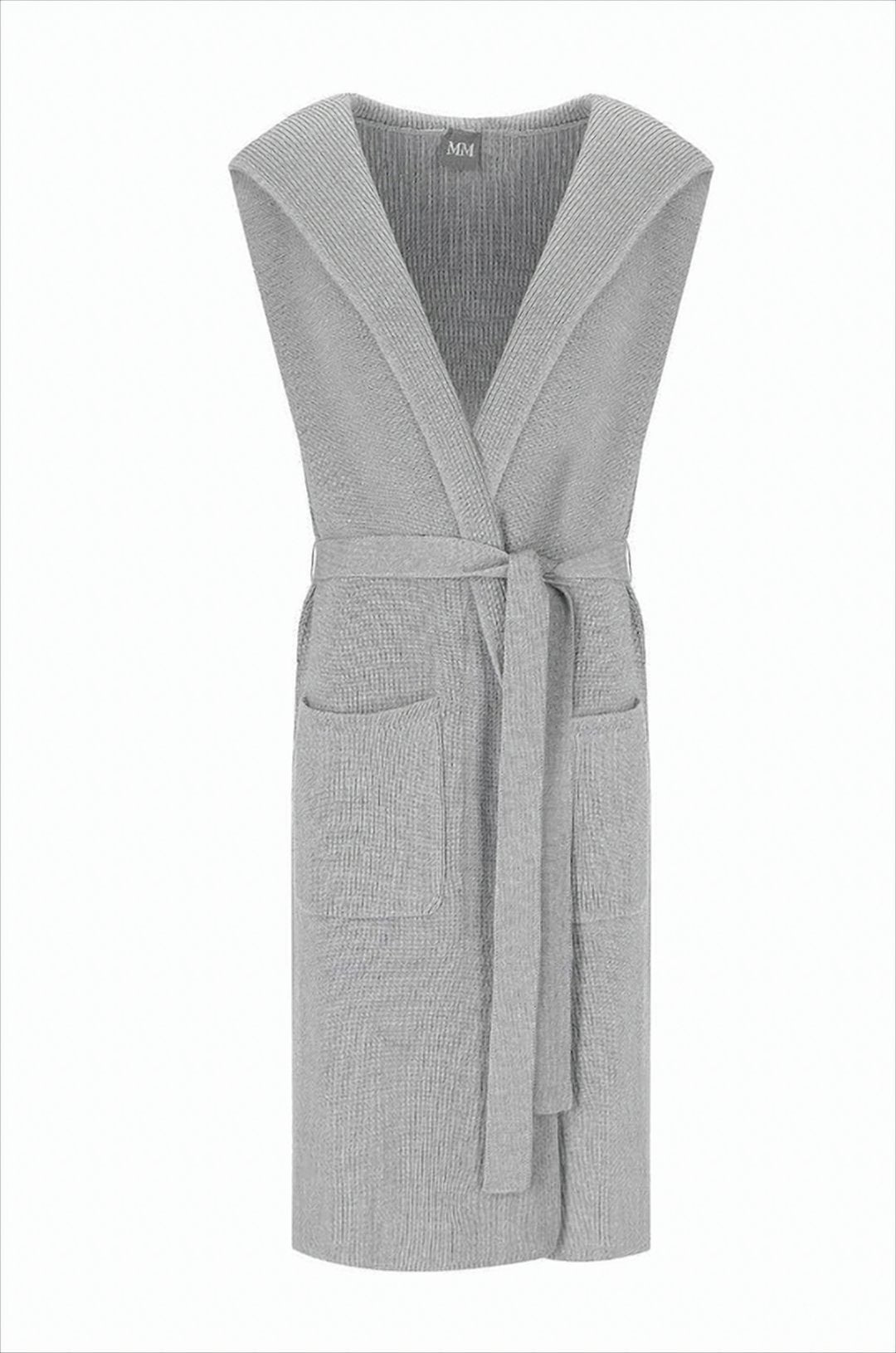 Sleeveless Cardigan With Hood And Waist Tie