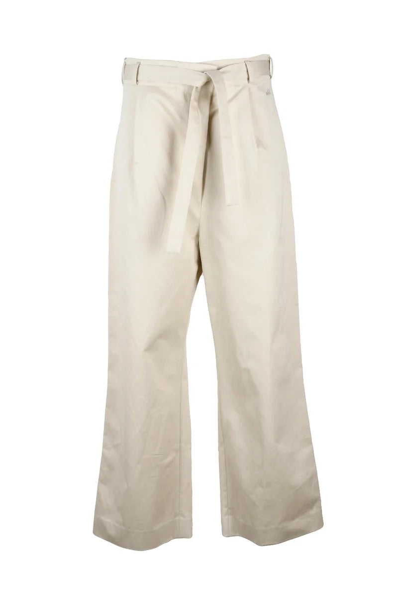 High Waist Wide Leg Chino Trousers - Beige