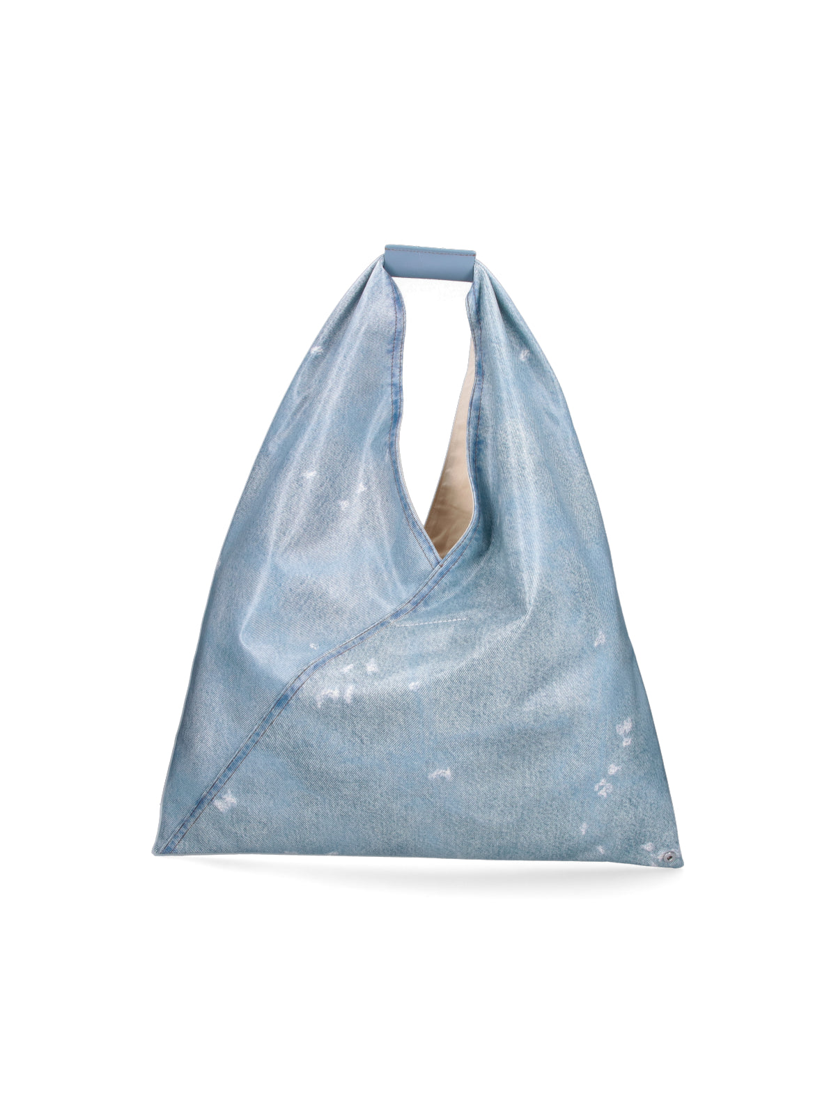 Triangular Denim-Effect Bag with Structured Handle