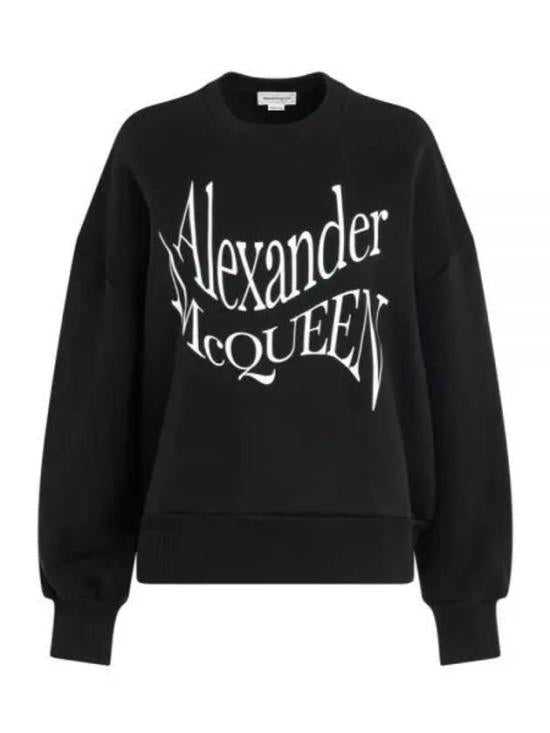 Long-Sleeved Black Sweatshirt with Distorted Logo Design