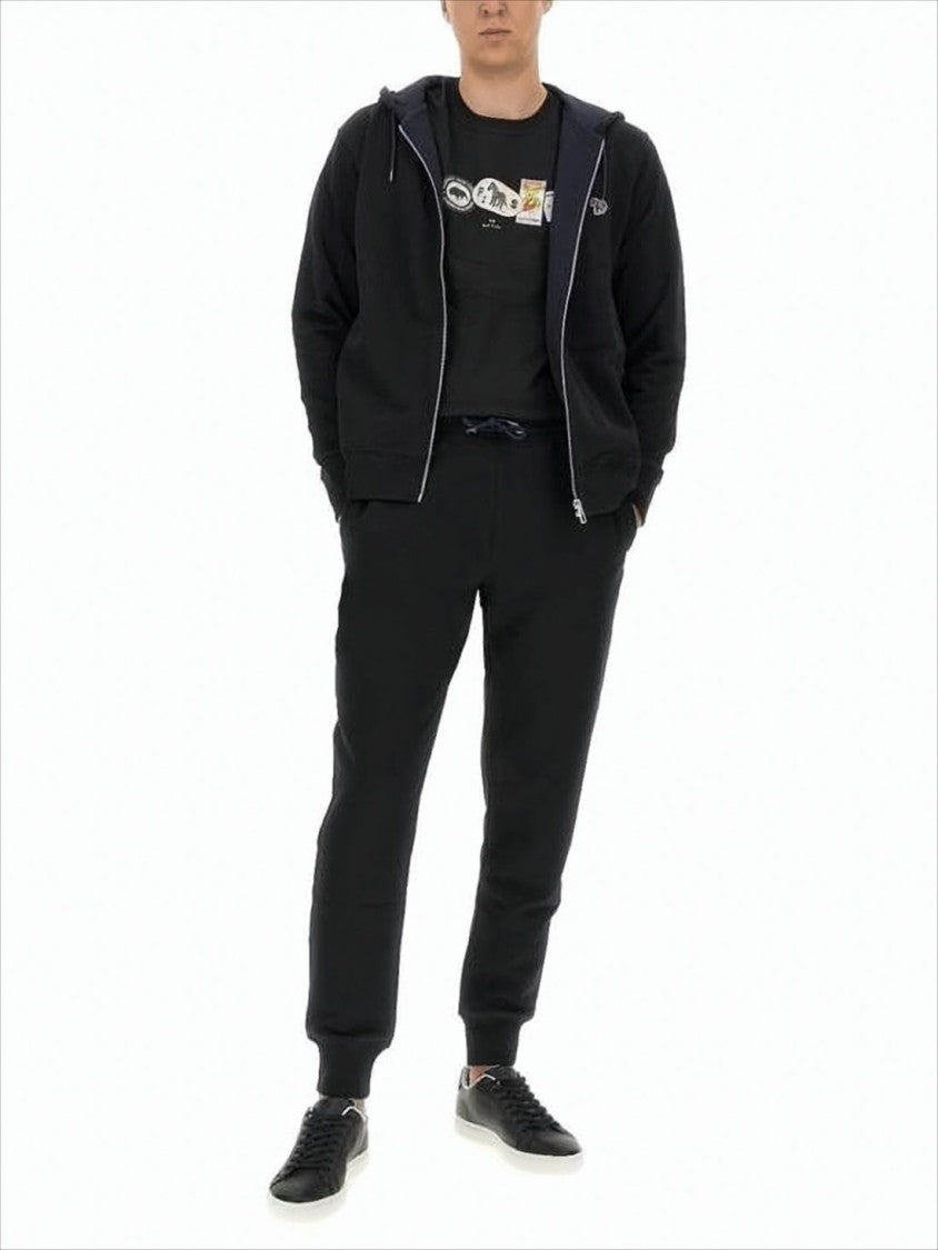 Black Zip-Up Hoodie with Drawstrings and Embroidered Zebra