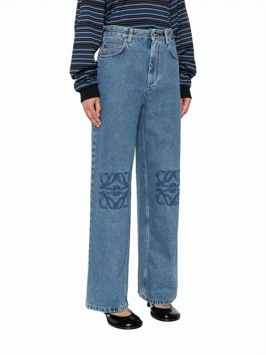 Wide-Leg Denim Pants with Classic Five-Pocket Design