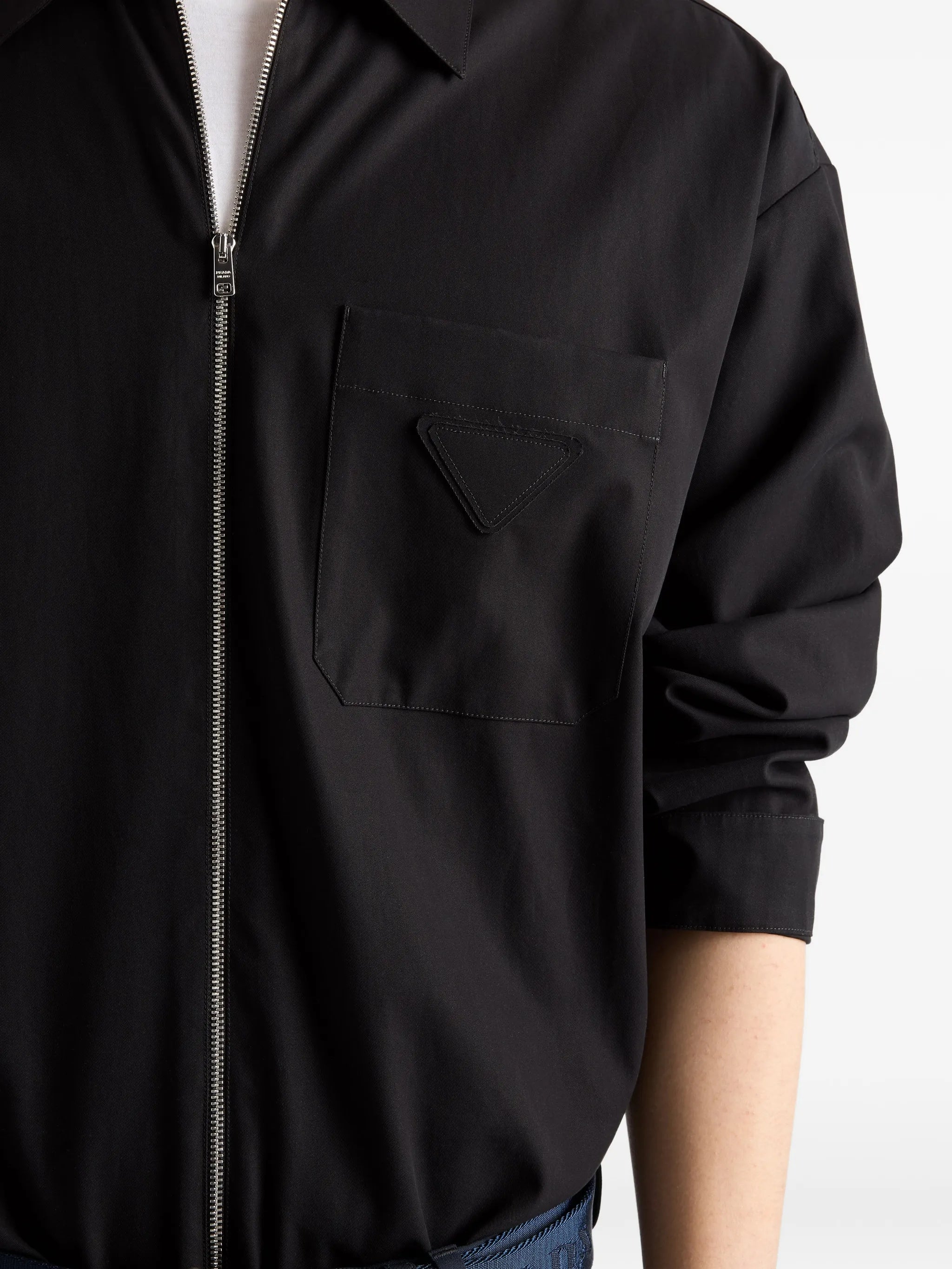 Black Zip-Up Fabric Shirt
