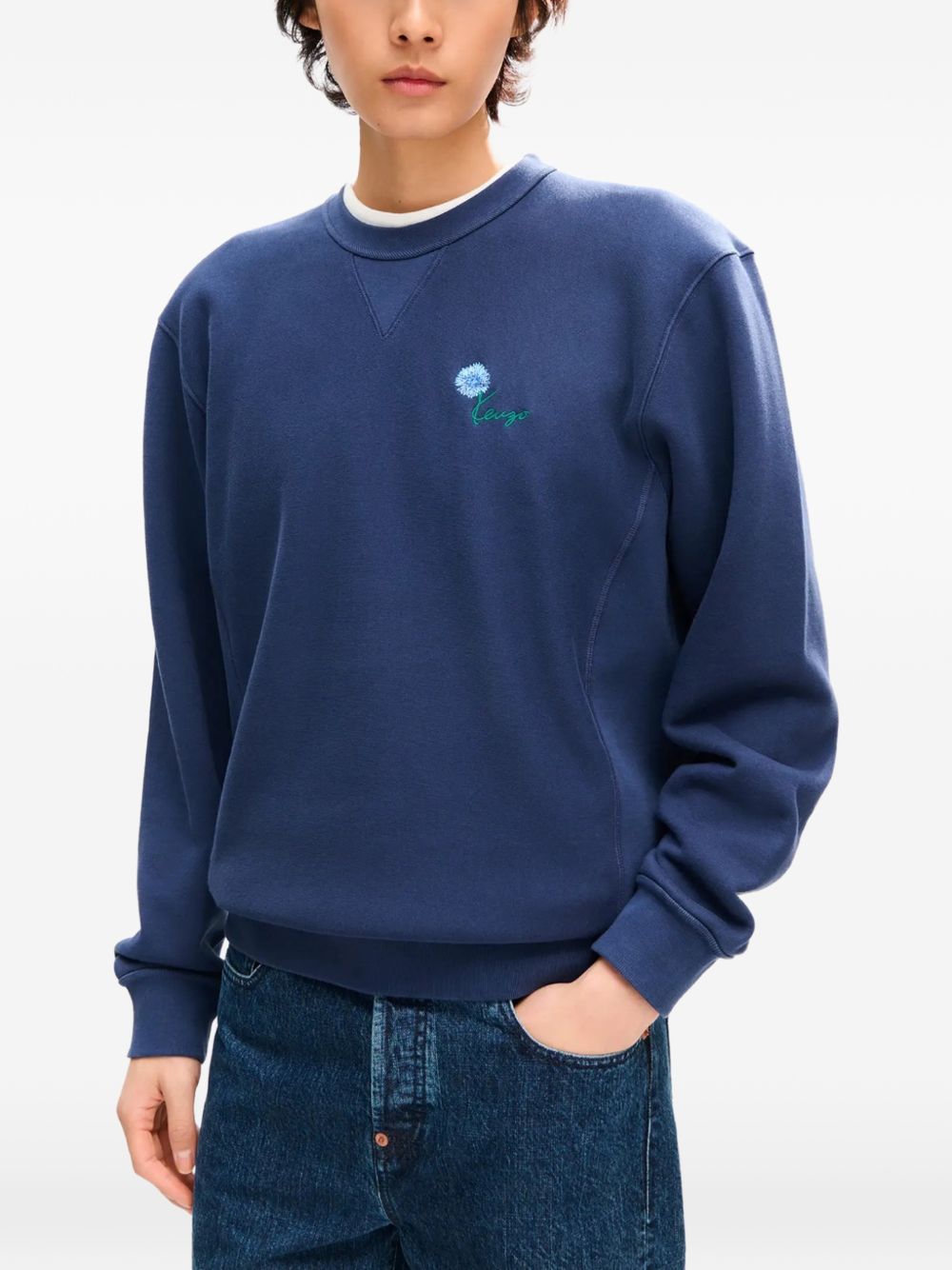 Navy Blue Embroidered Crew Neck Sweatshirt