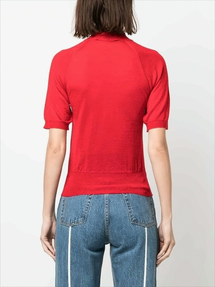 Fitted Red Knit Sweater with High Neckline