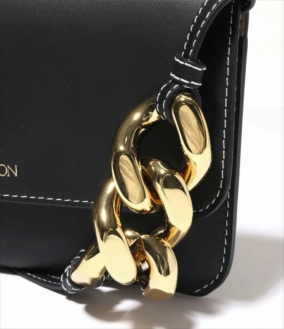 Rectangular Black Crossbody Bag With Gold Chain Detail