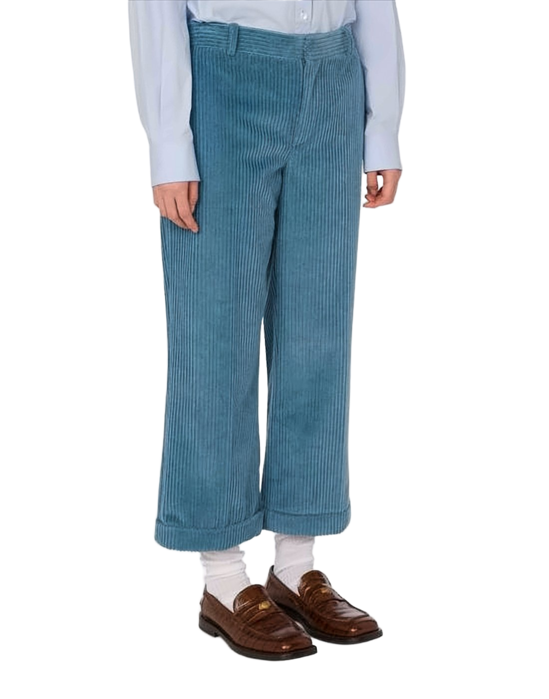 Cropped Wide-Leg Pants with Textured Corduroy Finish
