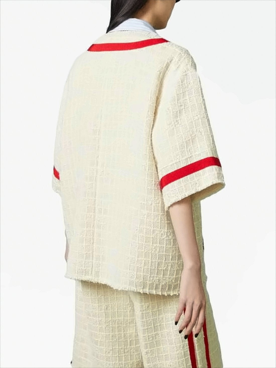 Textured Cream Short-Sleeved Jacket
