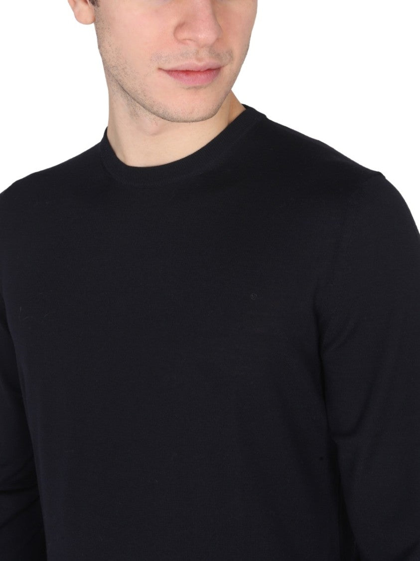 Tailored Cross-Neck Wool Jersey With Ribbed Collar
