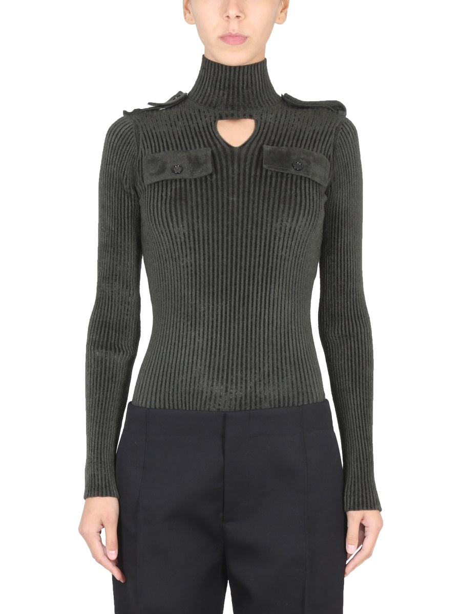 Military-Inspired High Collar Bottega Veneta Top