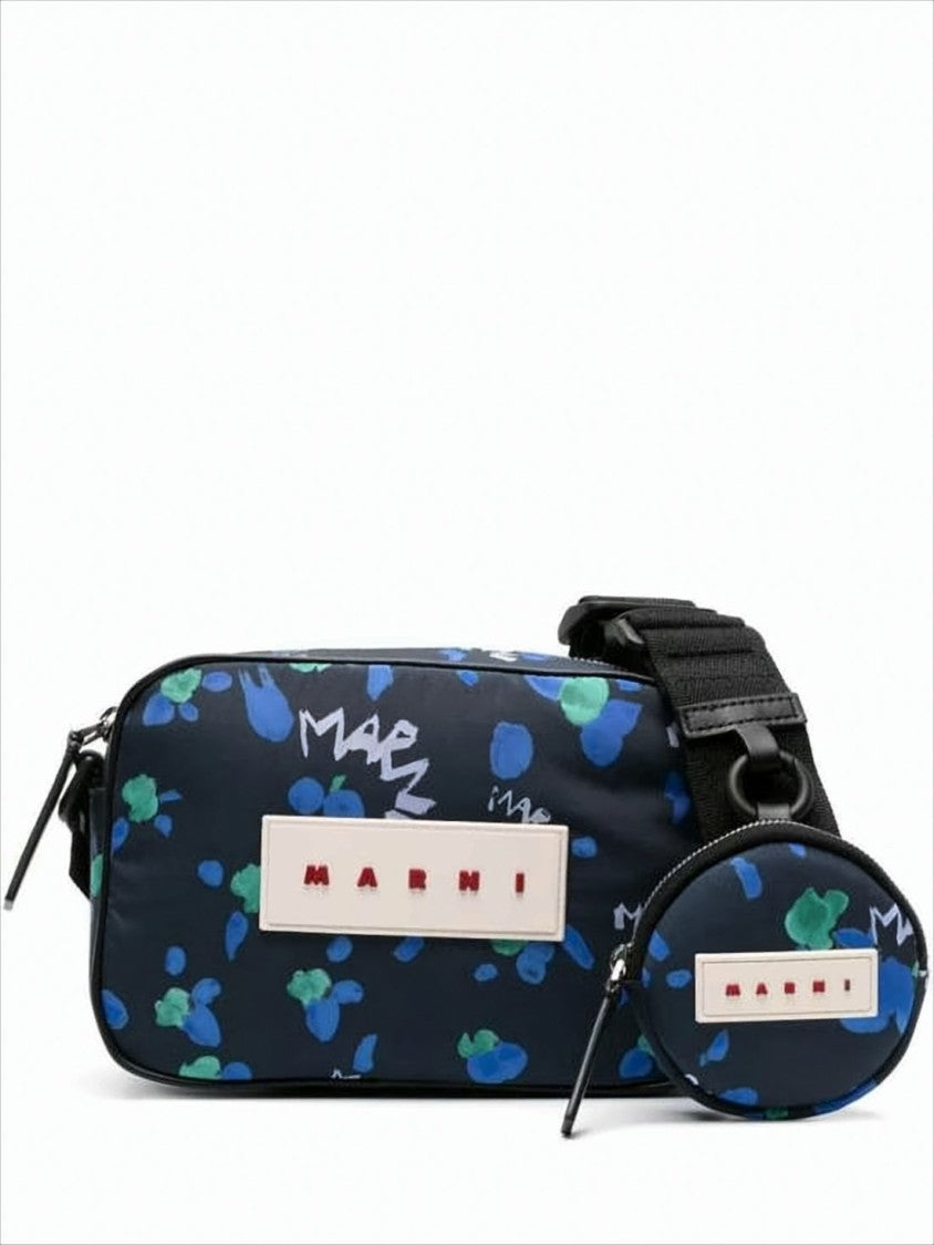 Rectangular Crossbody Bag with Floral Print and Leather Accents