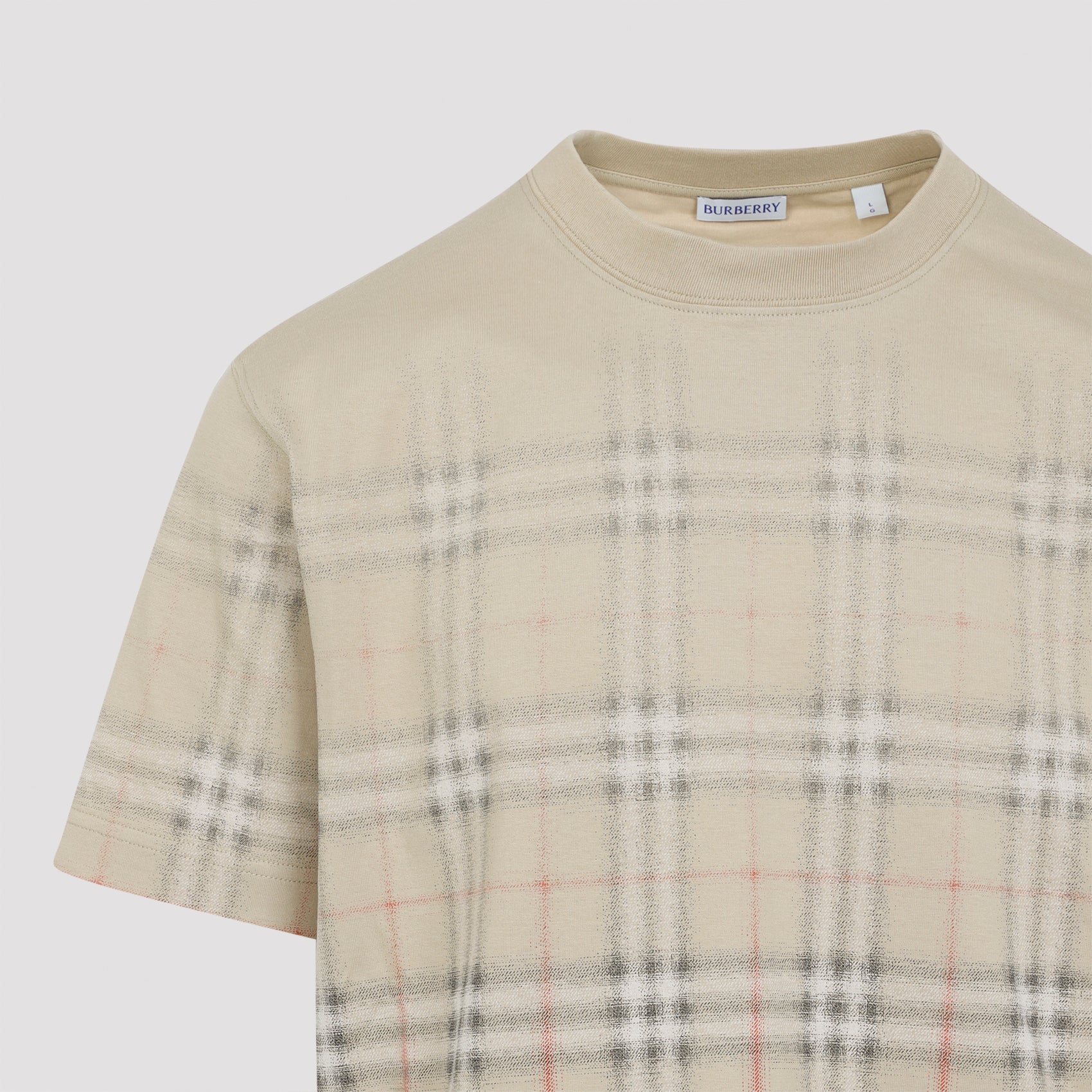 Beige Plaid Pattern Short-Sleeve T-Shirt