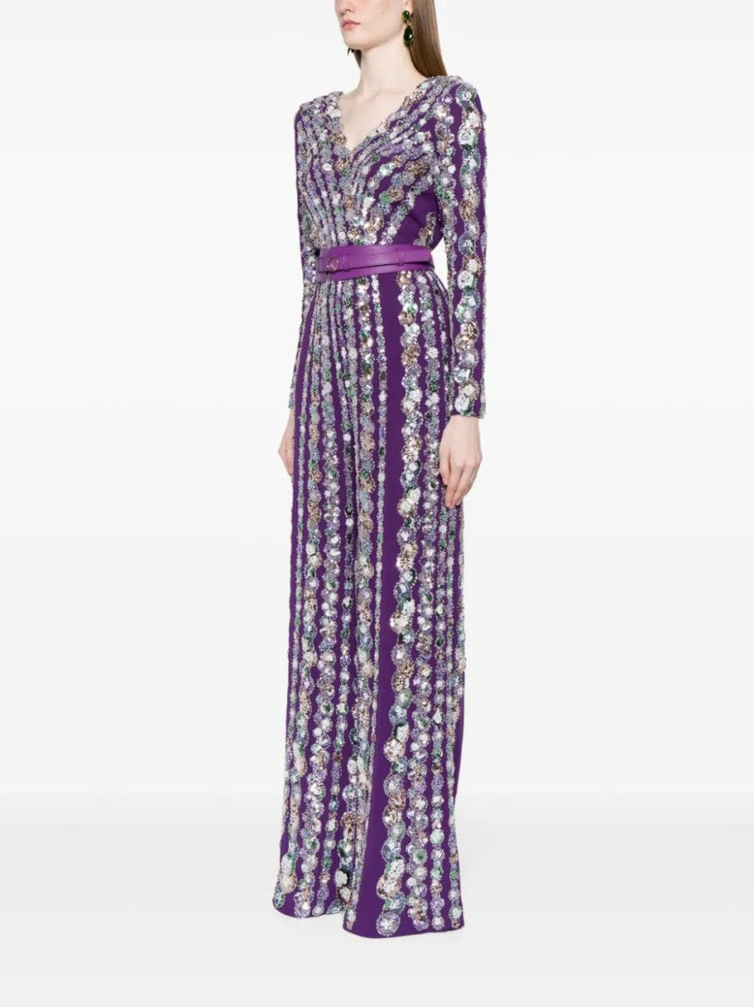 Canton Crepe Beaded Jumpsuit With A Wrapped Top