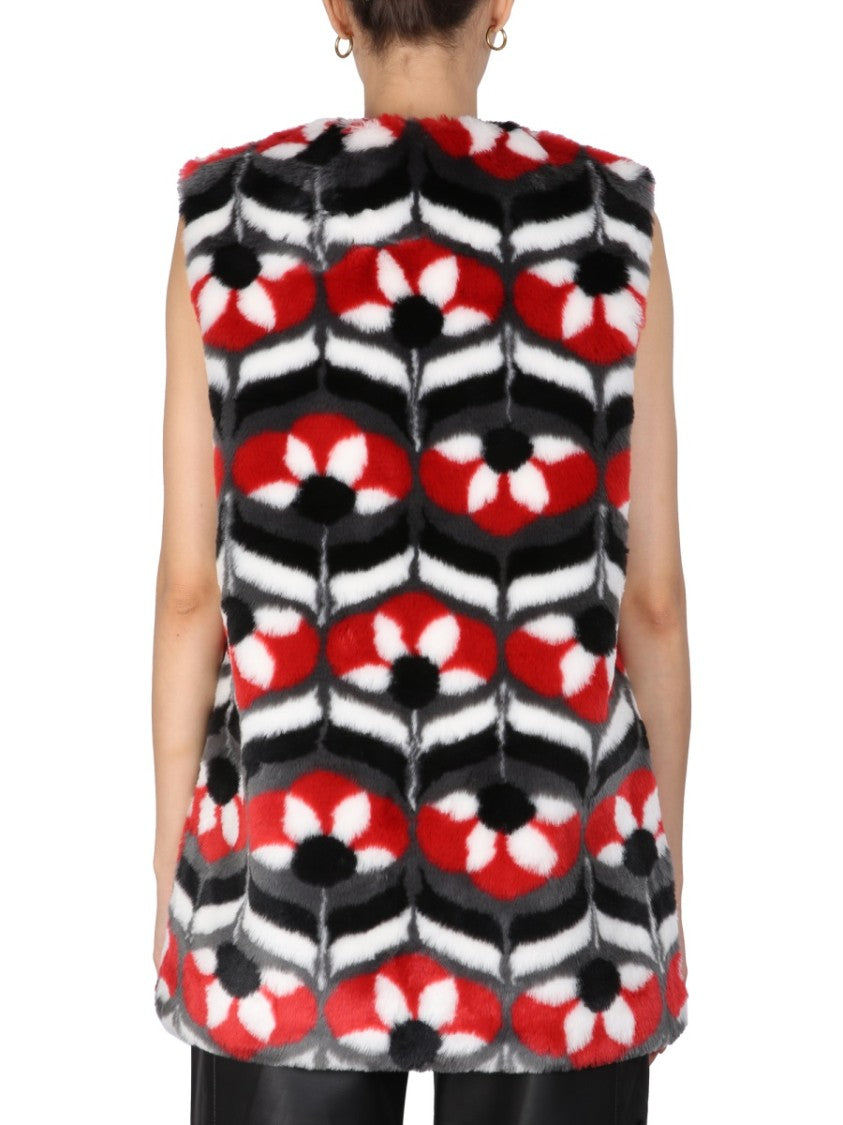 Geometric Patterned Faux Fur Vest