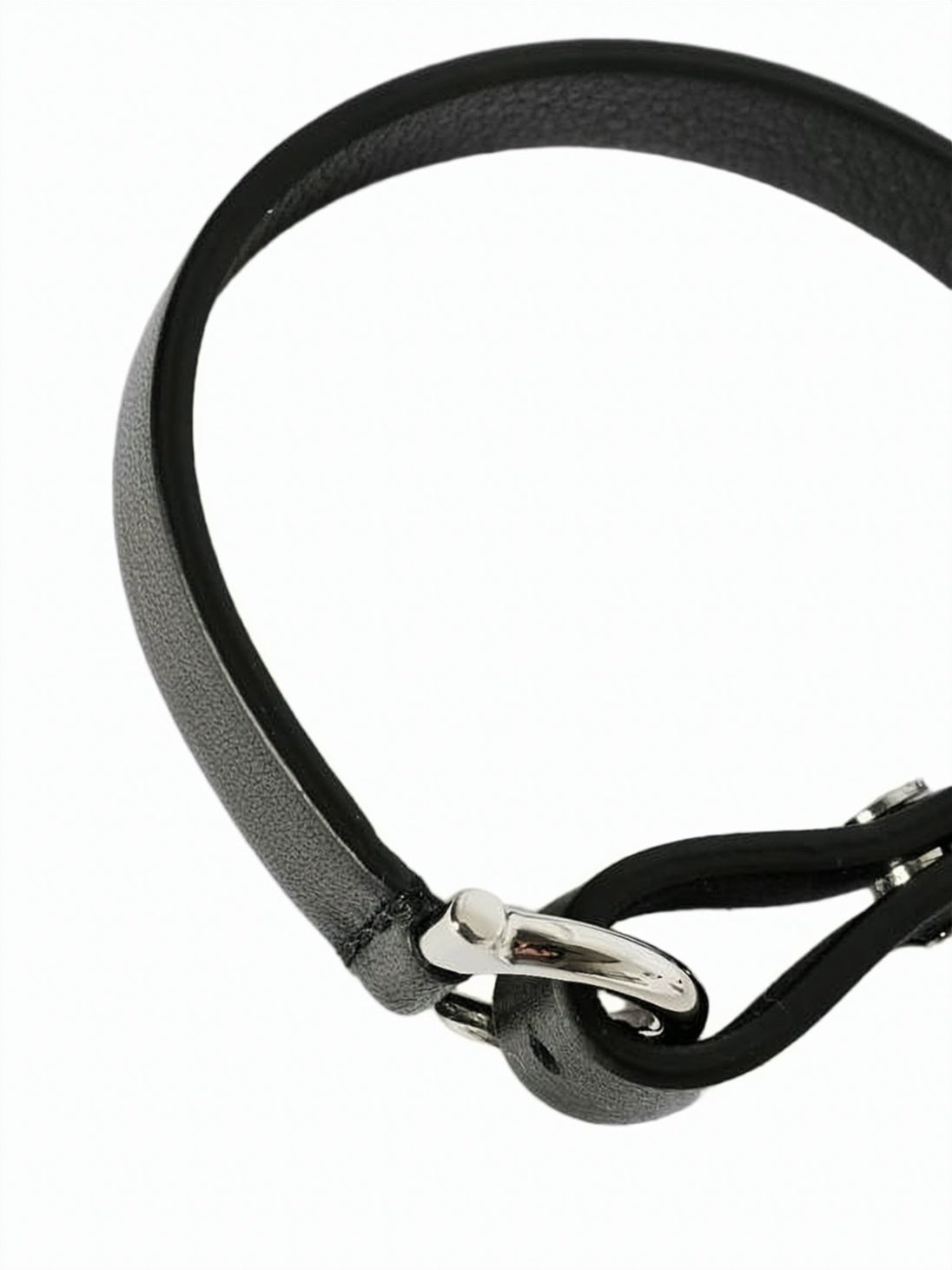 Black Calf Leather Bracelet with Silver-Toned Clasp