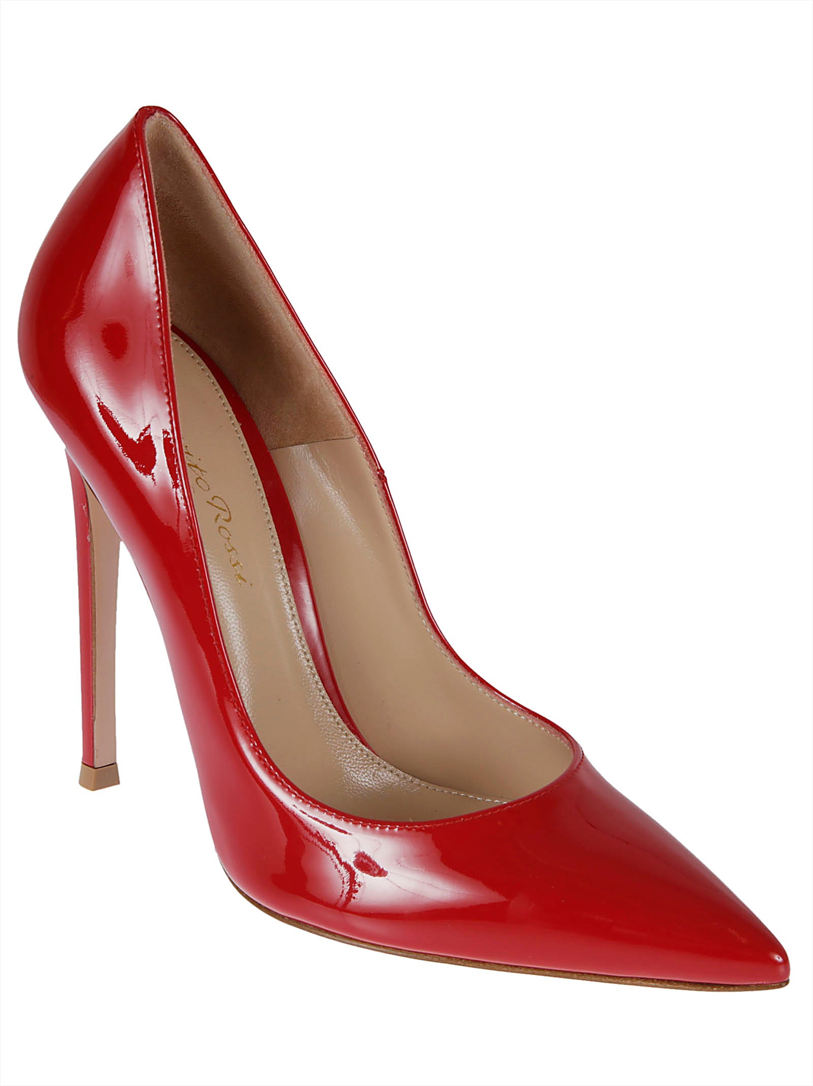 Pointed-Toe High Heel Pumps in Glossy Calf Leather