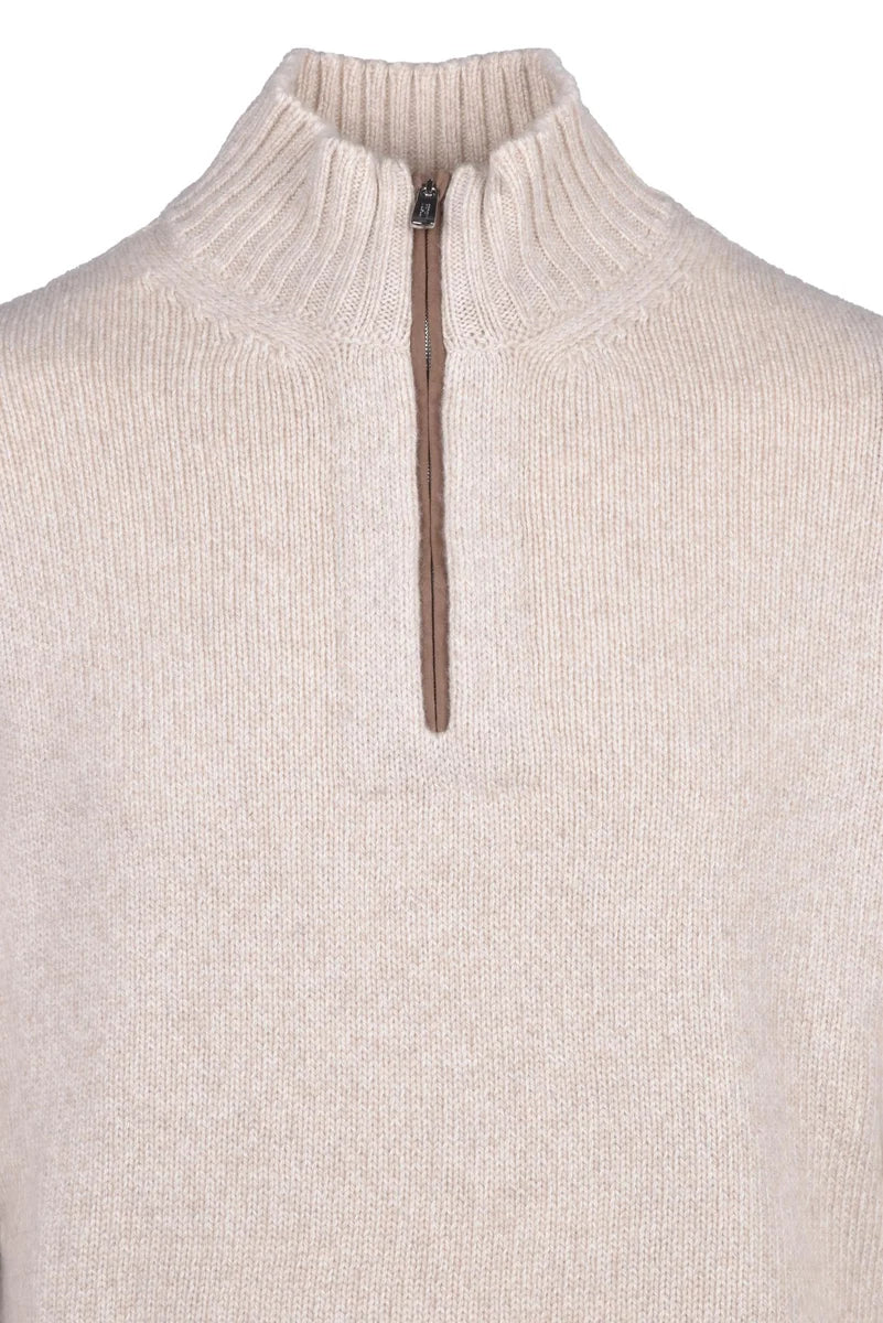 Mock Neck Zip Sweater - Beige