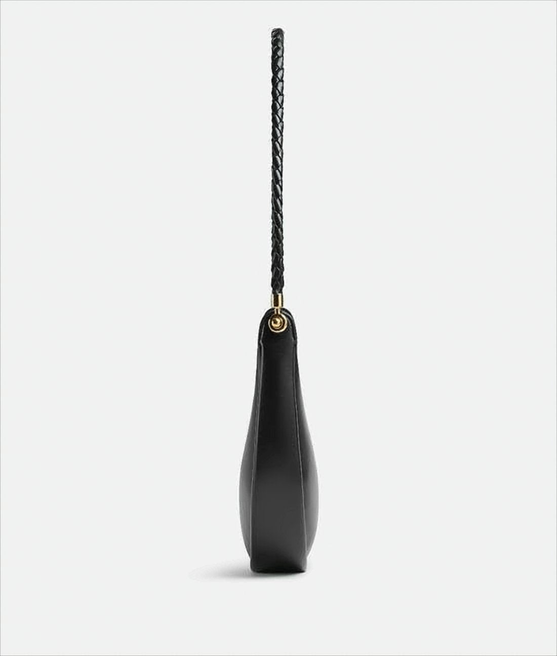 Crescent-Shaped Black Leather Shoulder Bag