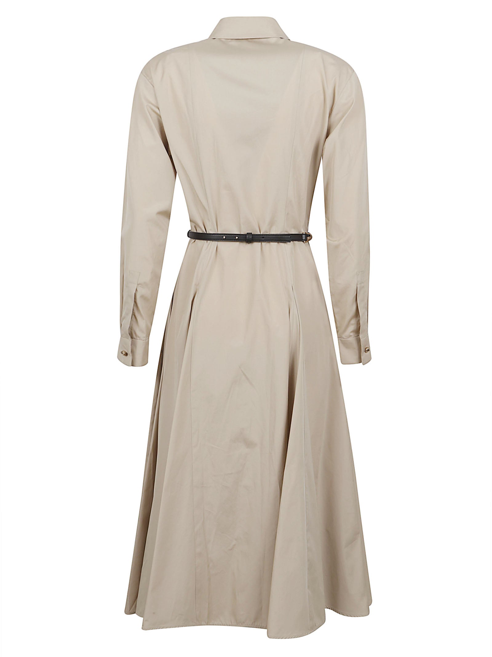 Midi Cotton Dress with Pointed Collar and Fitted Waist