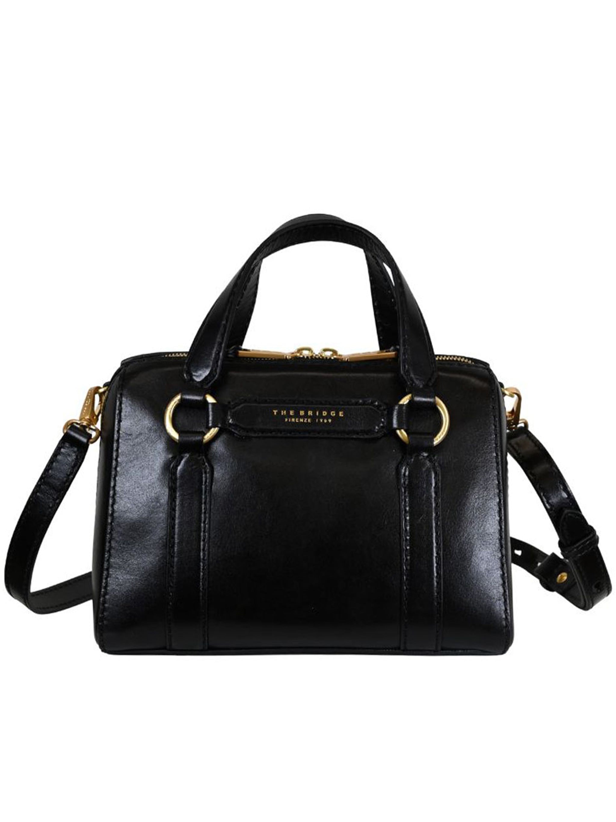 Black Handbag W/Shoulder Structured Leather Handbag