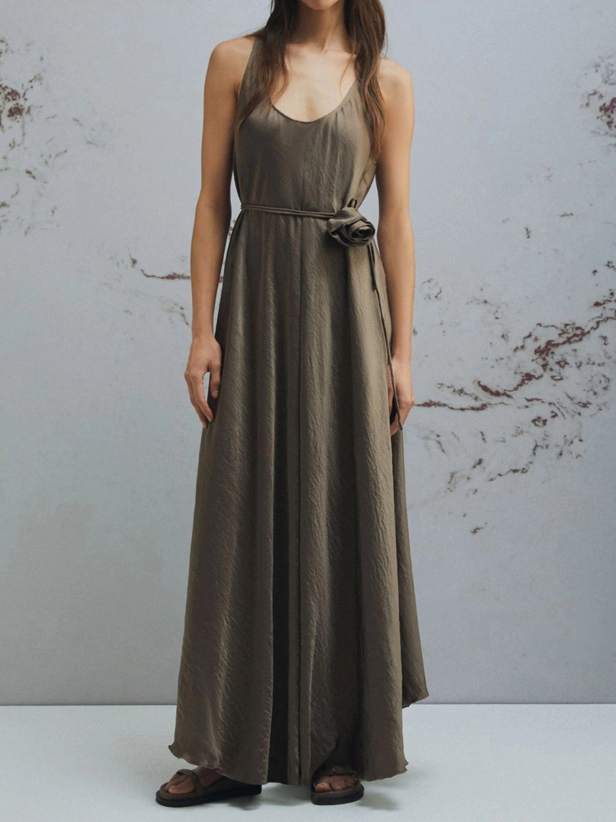 Brown Mlmalcool Flowing Sleeveless Acetate Dress