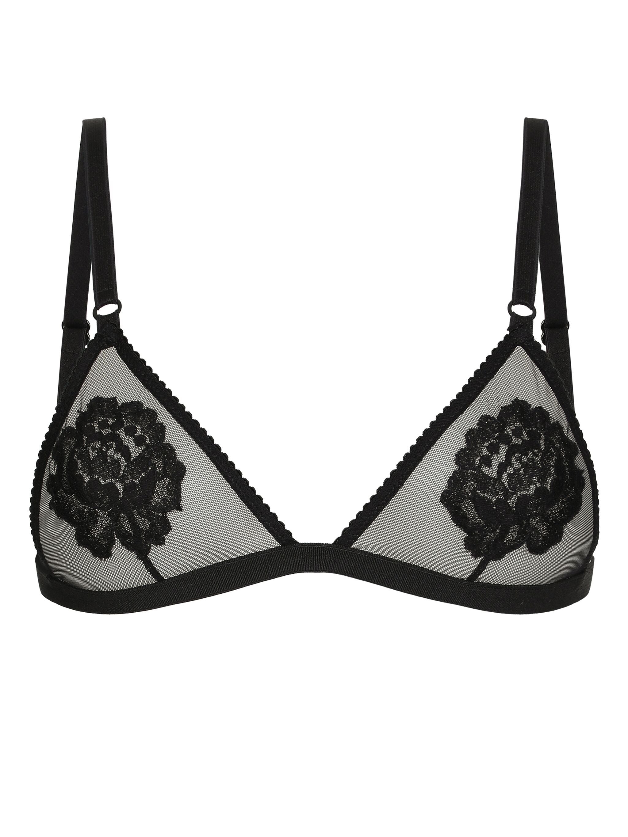 Black Soft Cup Triangle Floral Bra