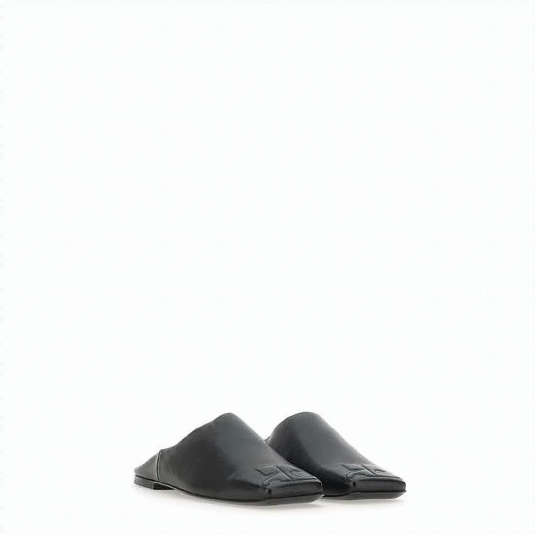 Minimalist Black Lambskin Slip-On Mules with Embossed Detail