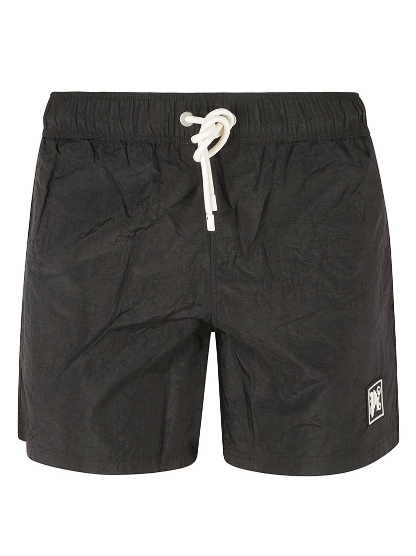 Crinkled Texture Black Shorts With Elastic Waistband