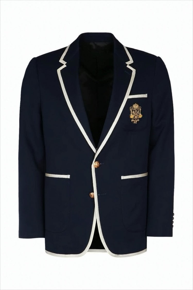 Structured Navy Wool Jacket with Contrast Trim