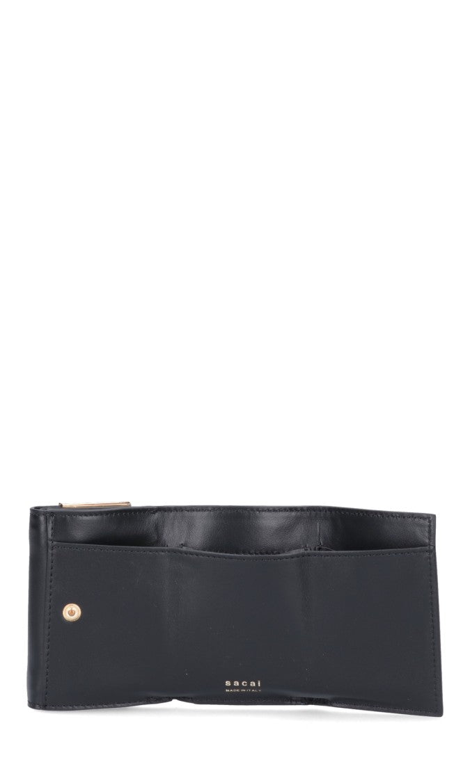Rectangular Black Wallet With Gold-Tone Accent