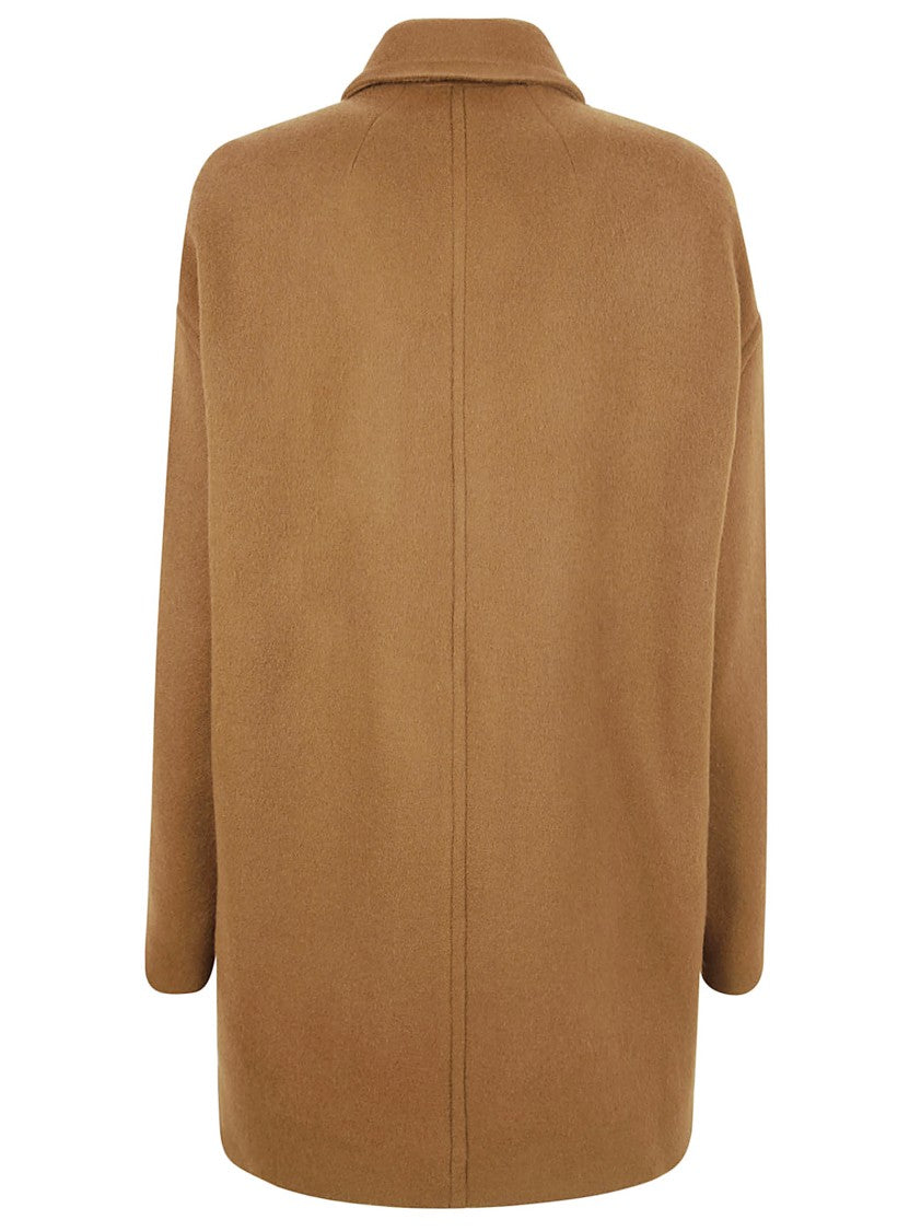 Brown High Collar Coat With Relaxed Silhouette
