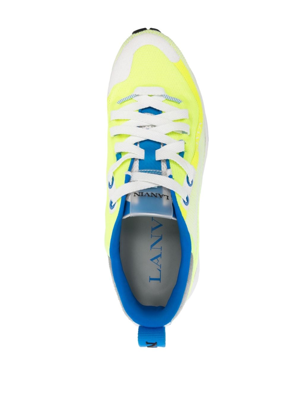 Lemon Yellow and Blue Colour-Block Mesh Sneakers