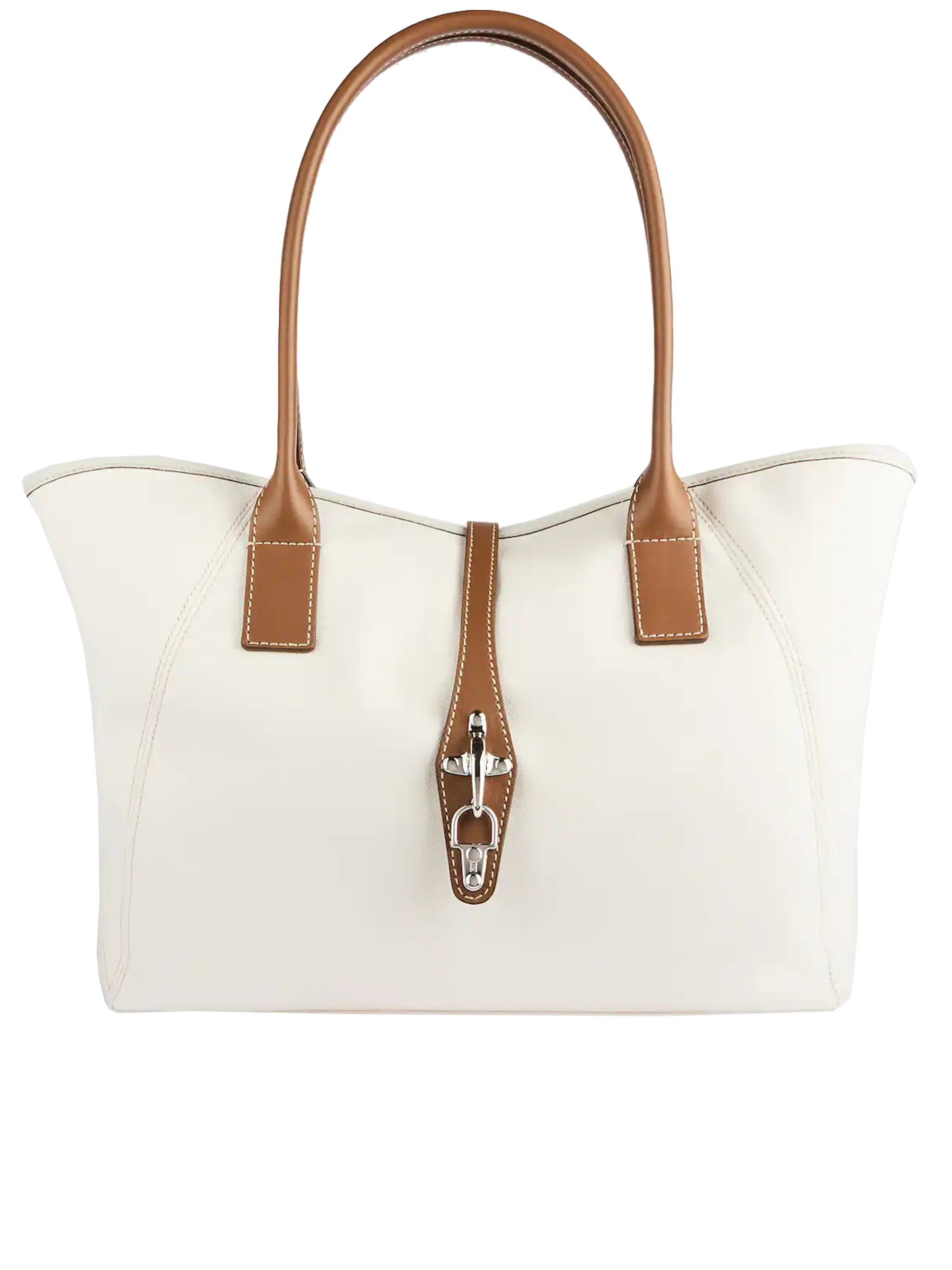 Structured White Tote Brown Leather Trim