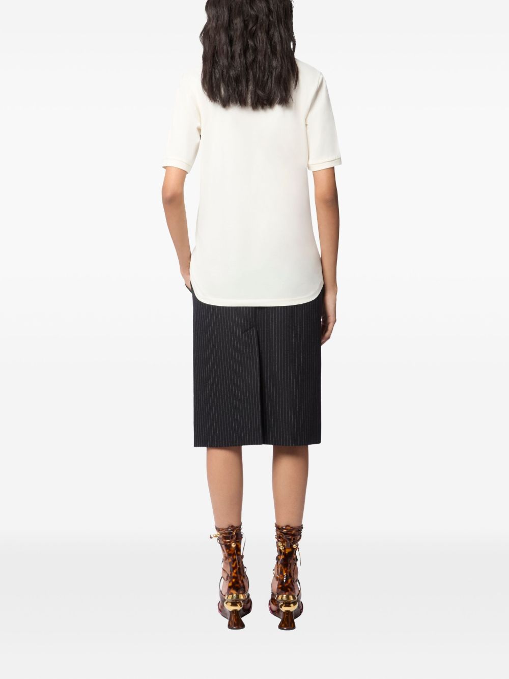 Ribbed Crewneck Top with Grosgrain Ribbon Details