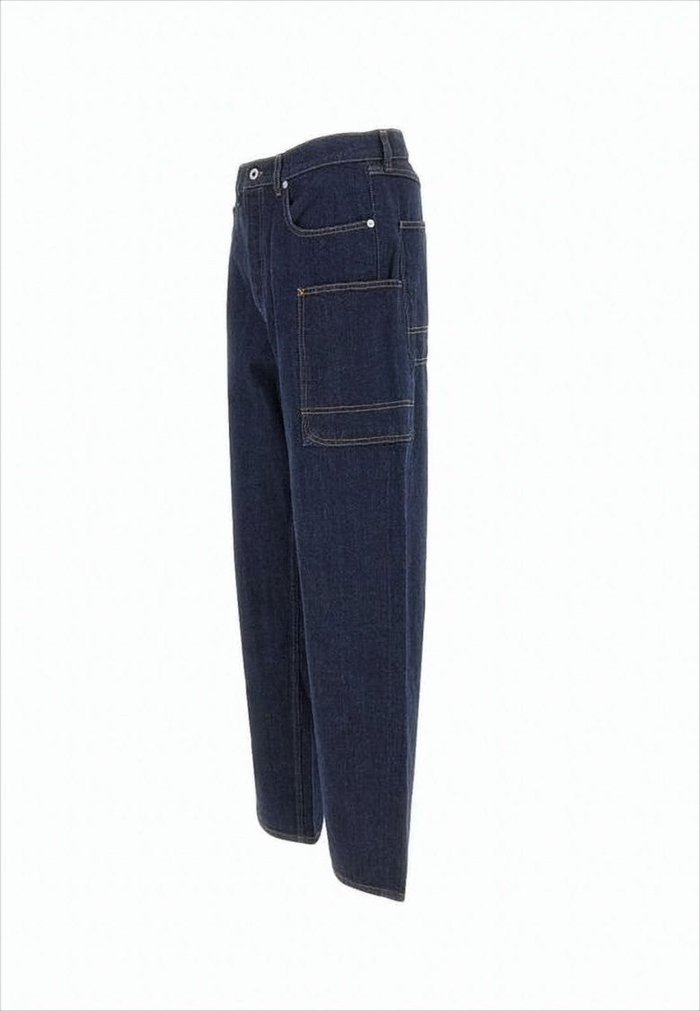Wide-Leg Cotton Denim Pants With Utility Pockets