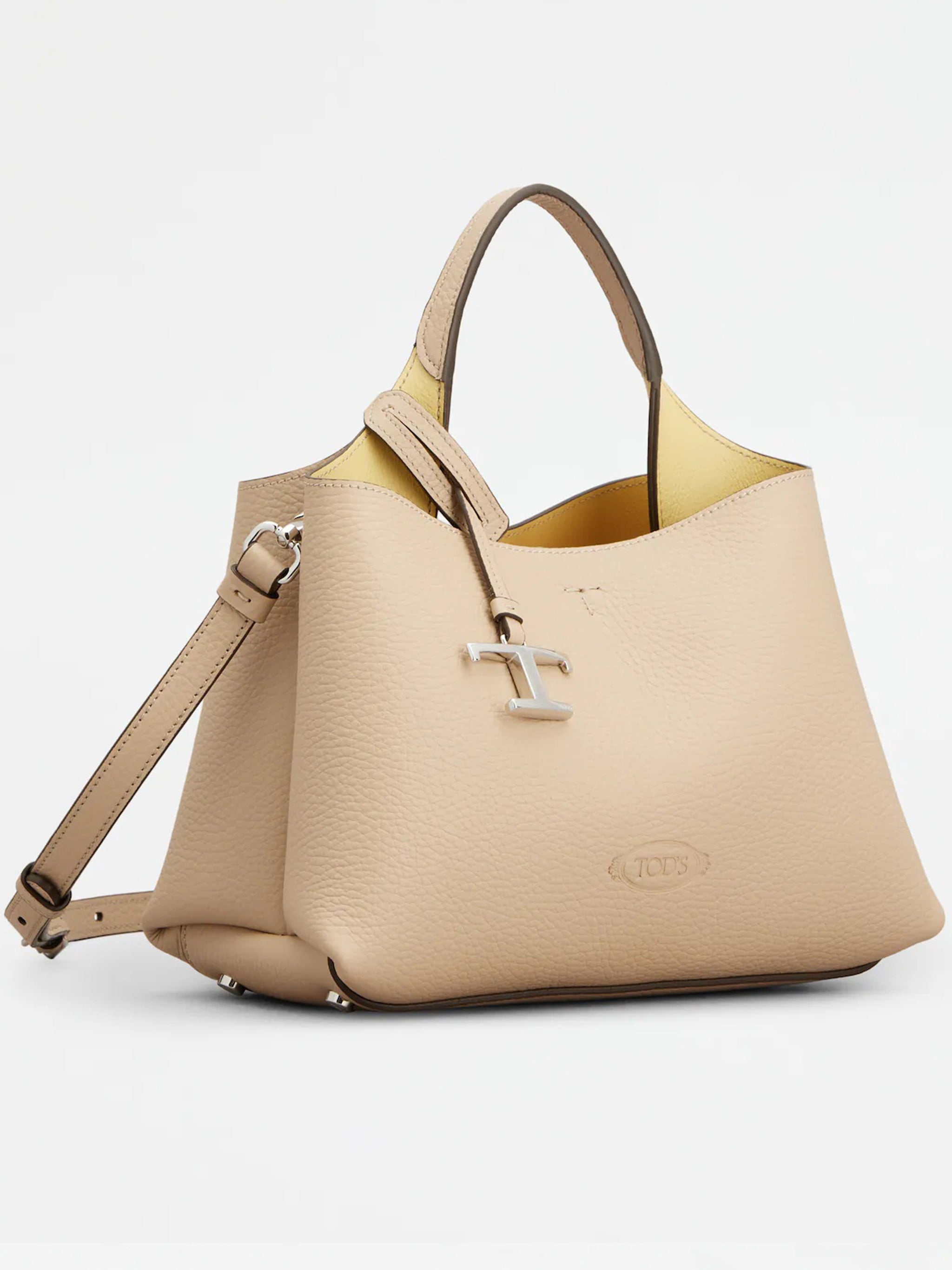Neutral Textured Leather Handbag