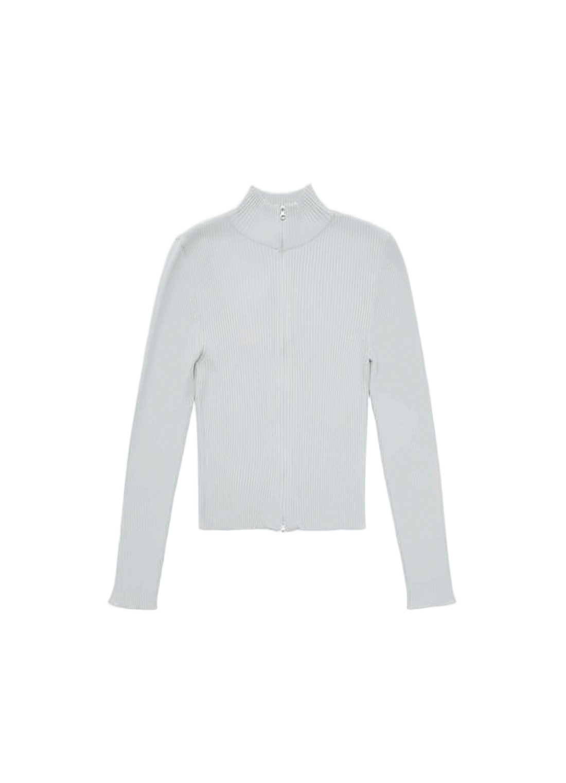 Ribbed Knit Cardigan with High Neckline