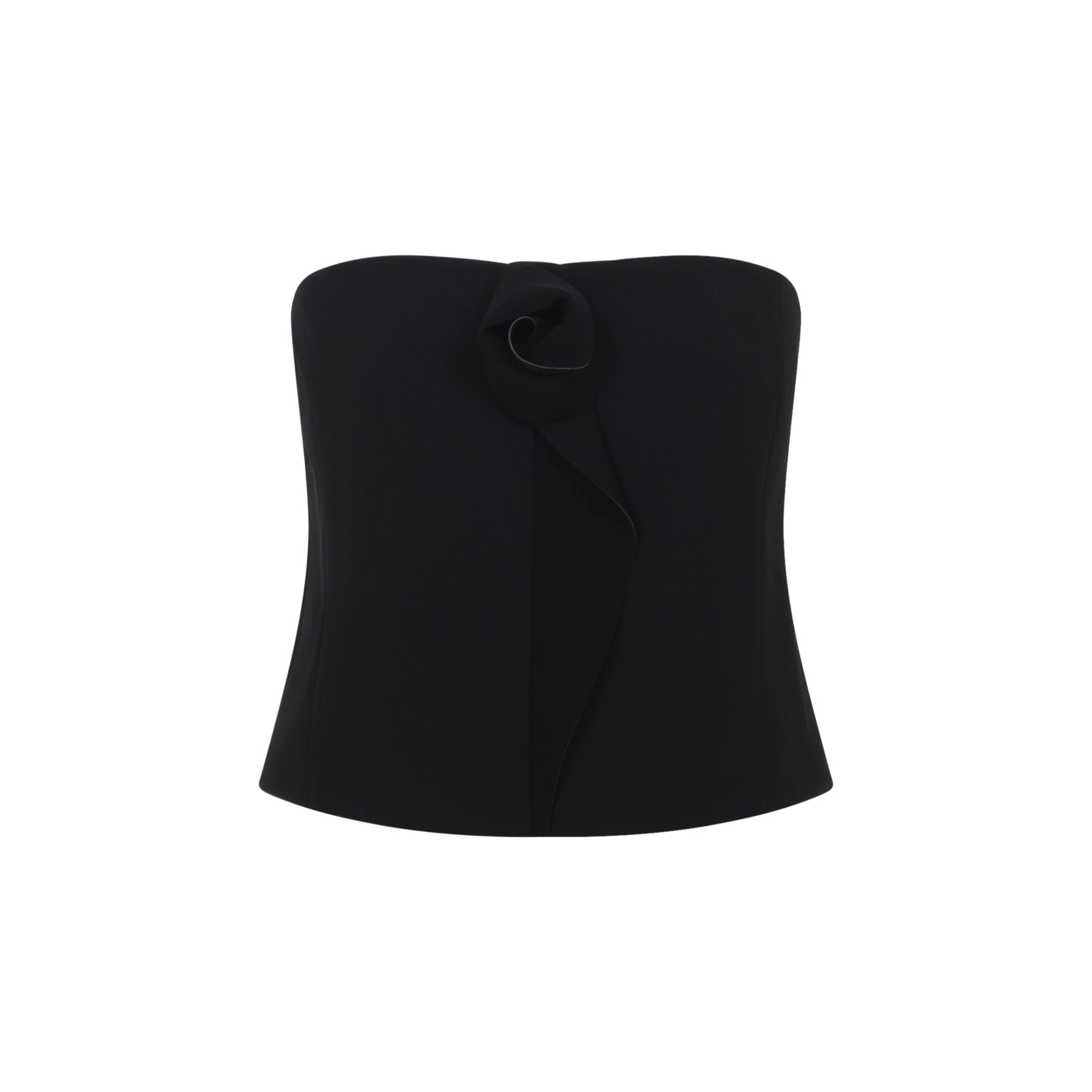 Strapless Black Silk Top With Ruffle Detail And Concealed Zipper