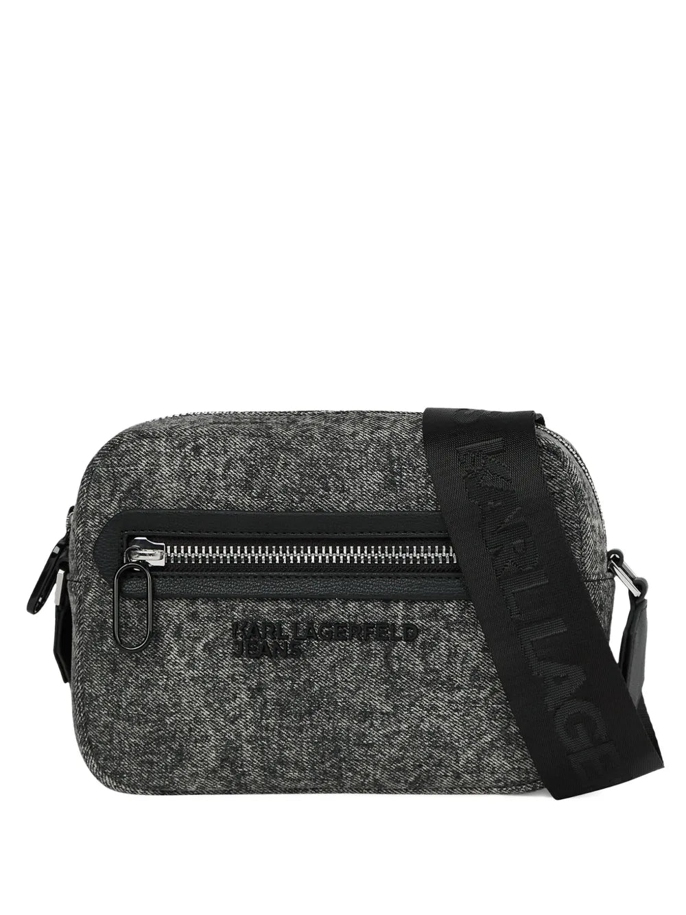 Textured Grey Fabric Borsello Crossbody Bag