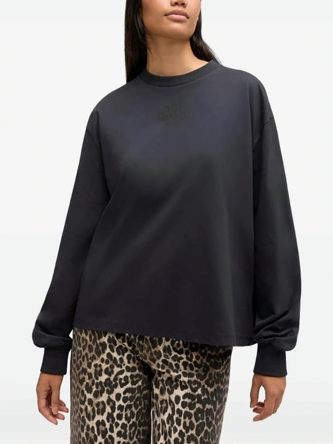 Long-Sleeved Top with Crew Neckline and Tonal Branding