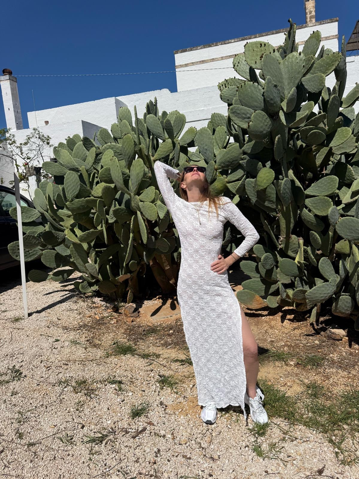 White Maha Crochet Pattern Maxi Dress