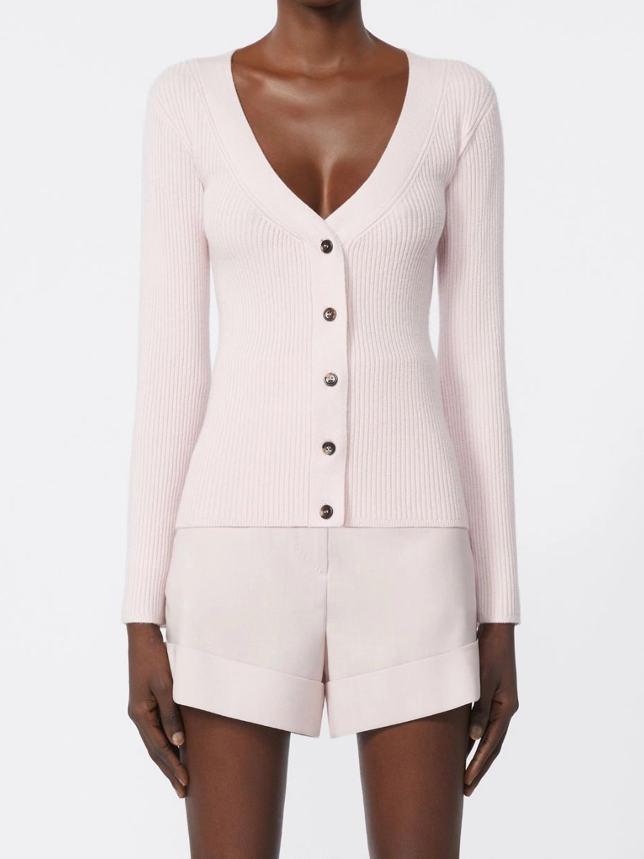 Pink Gioiosa Ribbed Knit V Top