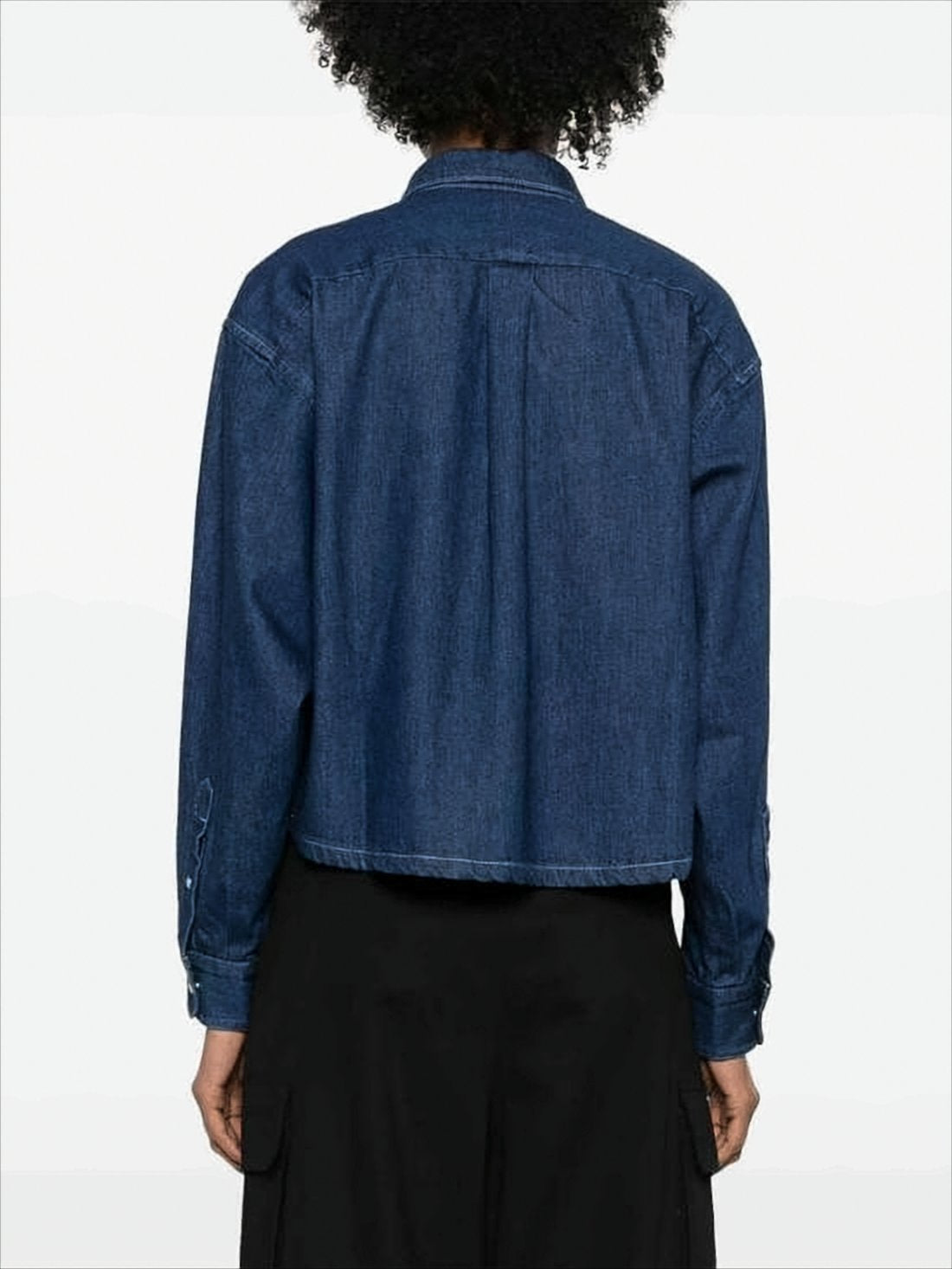 Cropped Denim Blouse with Classic Collar