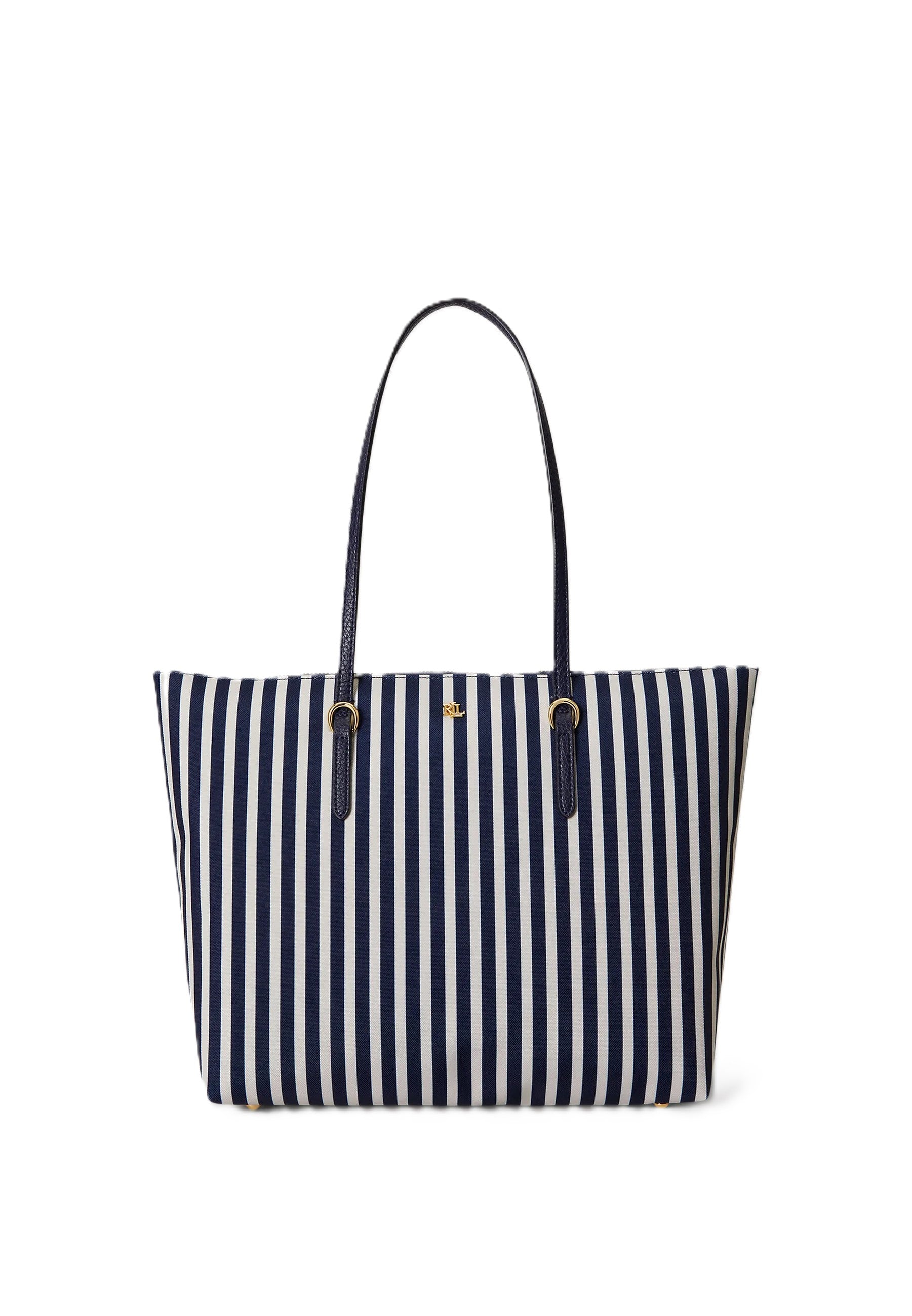Vertical Navy and White Striped Tote Bag