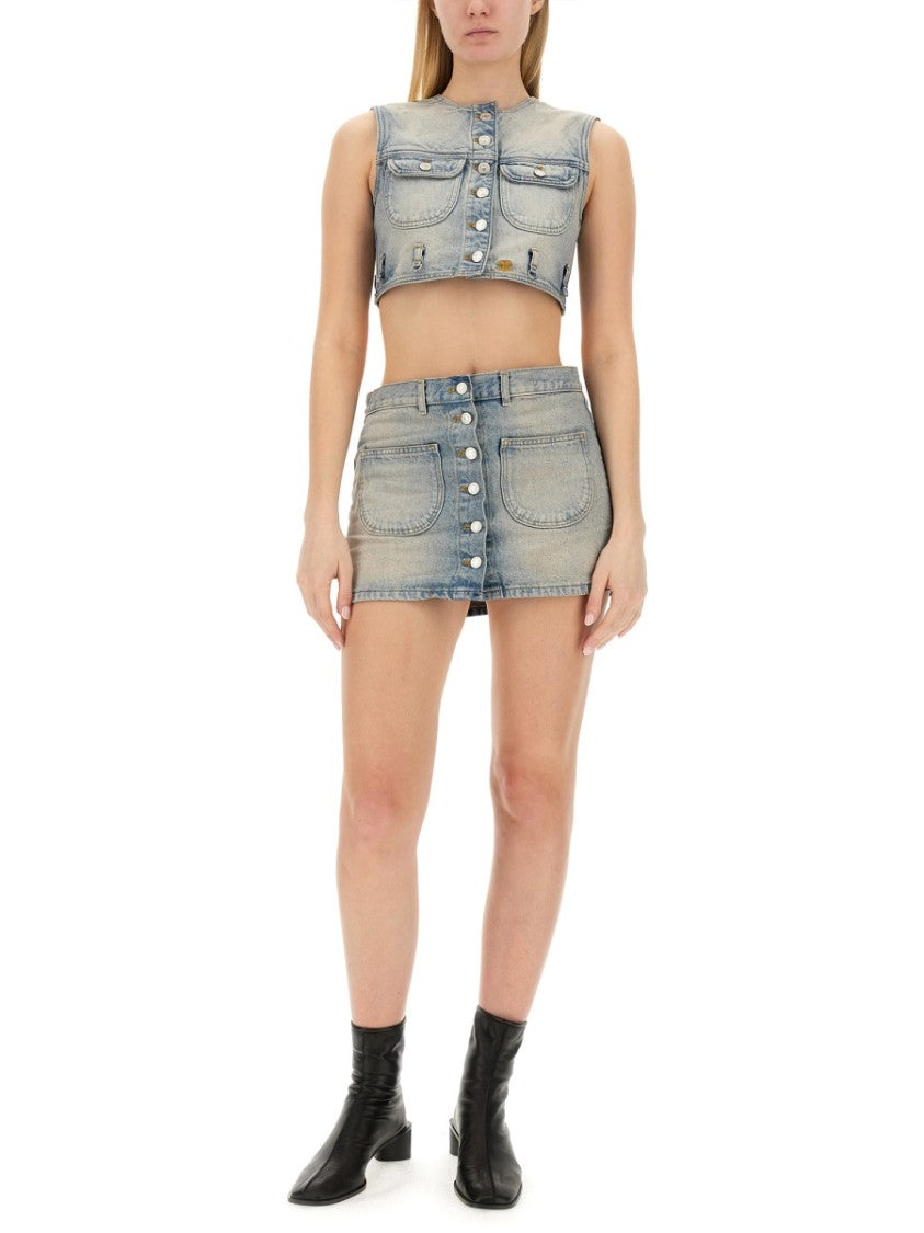 Fitted Cropped Top With Button-Down Front And Chest Pockets