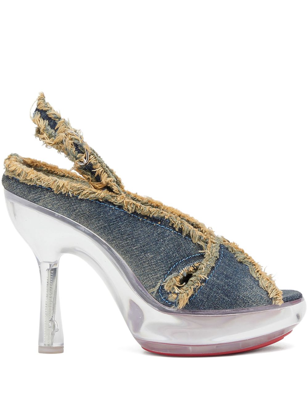 Peep Toe Denim Slingback Shoes