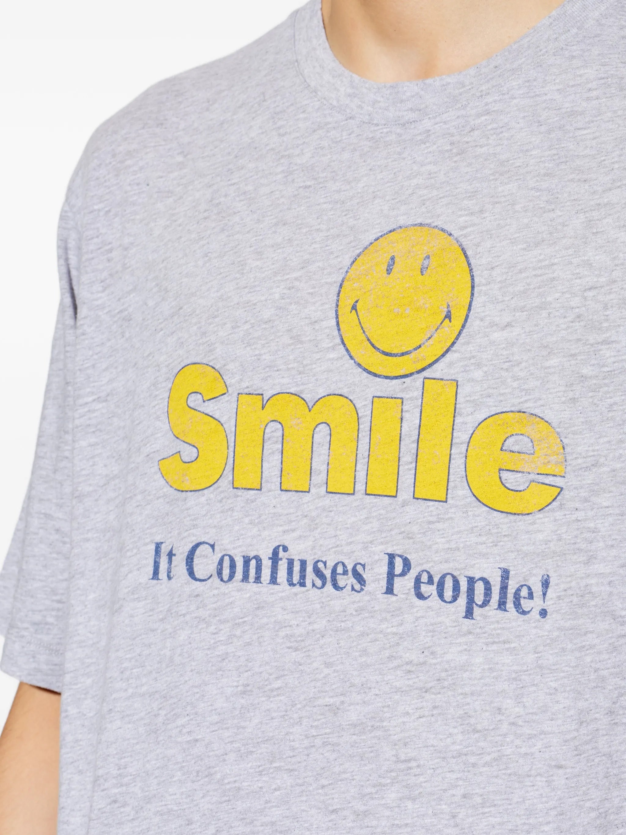 Grey Relaxed Fit Smiley Graphic T-Shirt